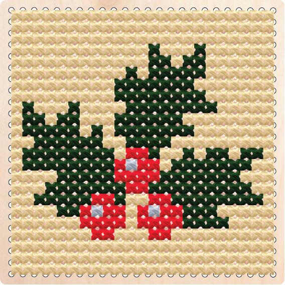 Embroidery on Wood_Holly berries